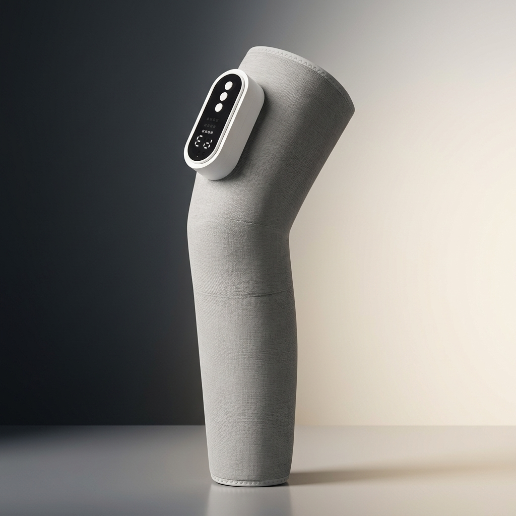 RKVER Surge cordless compression recovery leg wrap, grey fabric sleeve with control pod