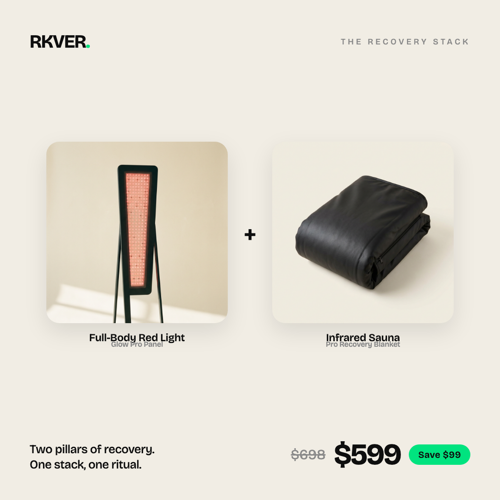 RKVER Recovery Stack — Red Light Panel and Infrared Sauna Blanket