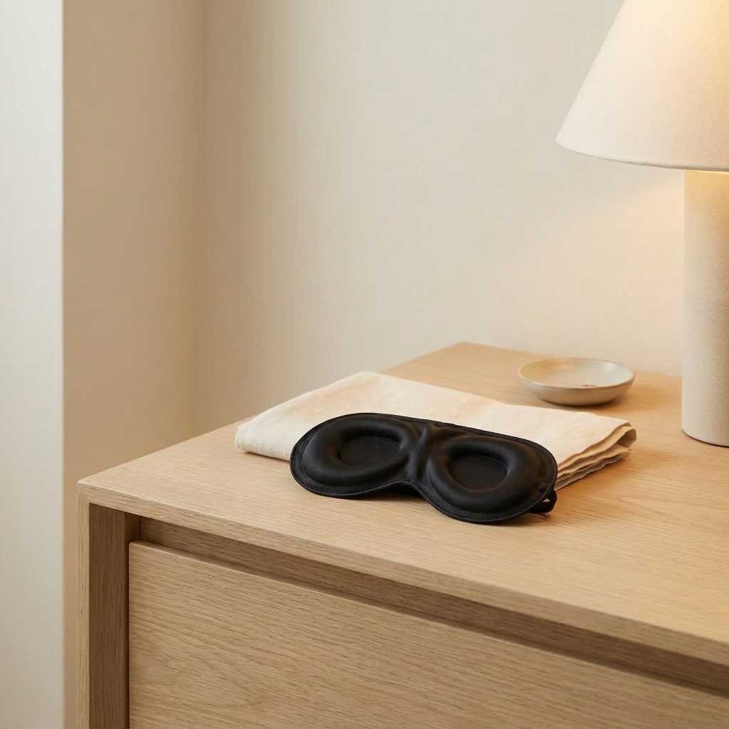 RKVER Reset sleep mask on nightstand